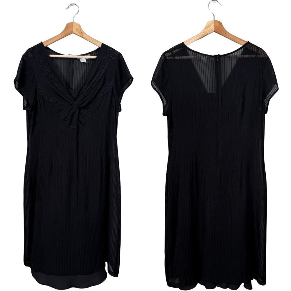 Isabella Bird 100% Silk Sheer Lace V-Neck Mini Dress Women 10 Black Vintage Chic